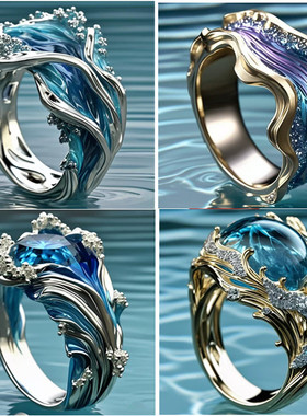 独立站Wave Ring 海洋系列海浪树脂戒指女士波浪开口戒