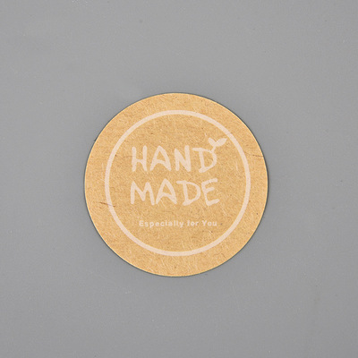 现货牛皮纸 圆形英文HAND  MAD封口贴纸信封手账贴