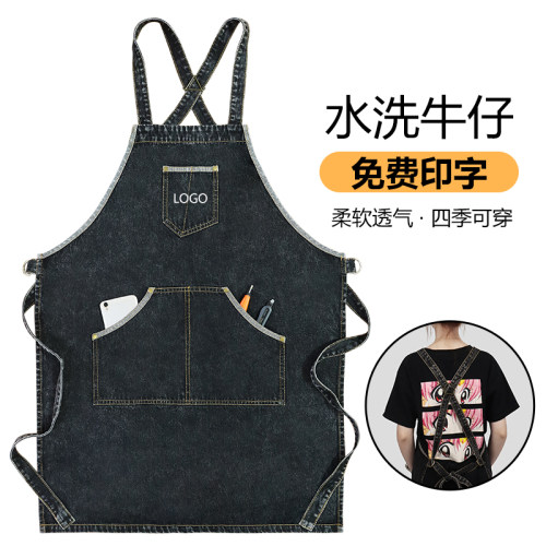 围裙厨房餐饮定制服务员牛仔工服