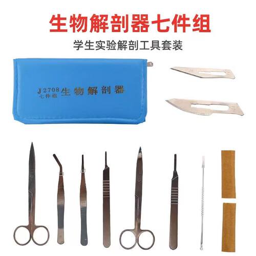 生物解剖器四件 七件套不锈钢昆虫解剖针标本制作剪刀解剖刀镊子