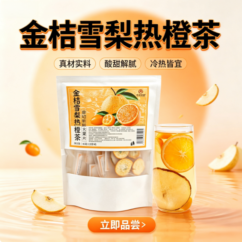 金桔雪梨热橙茶泡水饮品适合女生喝的泡水喝水果茶茶包袋装