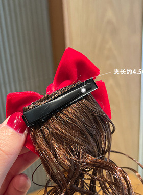 优选女童假发儿童发夹毛绒蝴蝶结发卡宝宝中国风红色拜年头花新年
