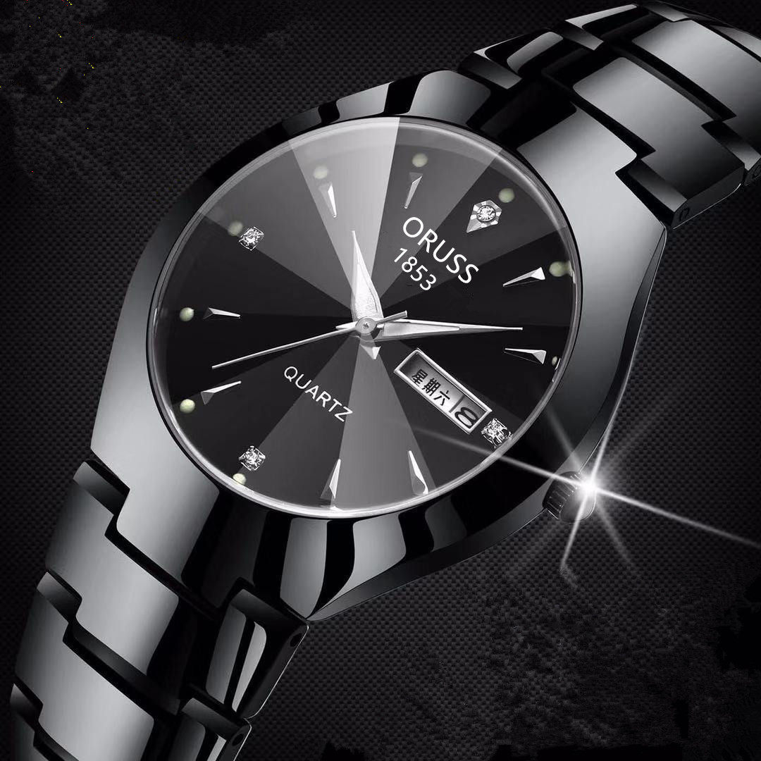 新款 全自动男士手表韩版简约防水男休闲非机械表圆形精钢黑色欧