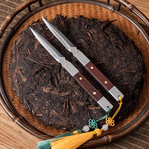 精选高档实木茶刀纯手工纯铜茶针茶锥茶具不锈钢普洱茶饼开撬茶刀