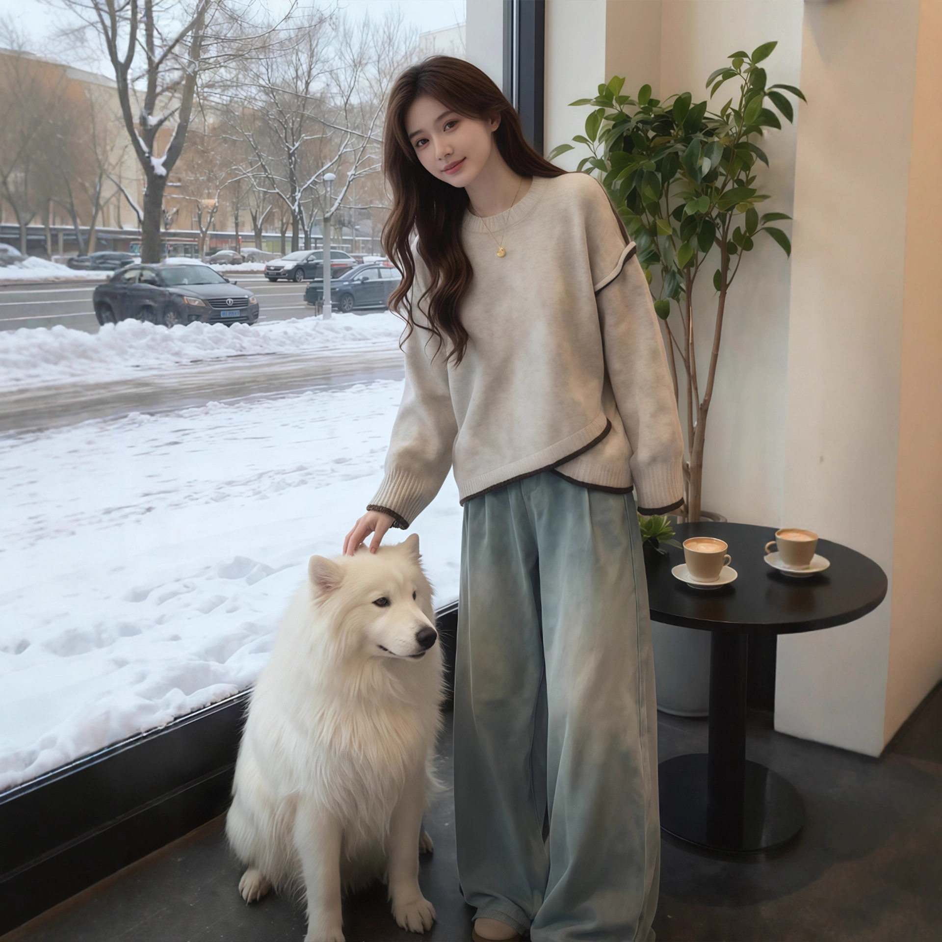 不规则设计感燕麦色针织毛衣女款2025年秋冬季新款独特超好看上衣