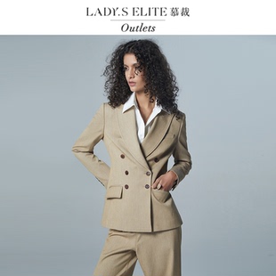 慕裁 卡其色仿牛仔西装套装女25新款复古休闲职场通勤西服正装