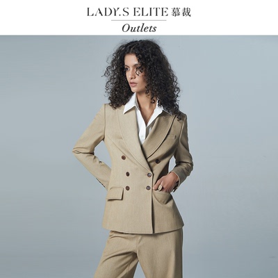 慕裁 卡其色仿牛仔西装套装女25新款复古休闲职场通勤西服正装