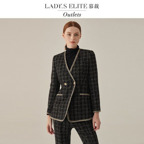 慕裁 小香风羊毛西装套装女2024黑金粗花呢优雅气质轻奢高级正装