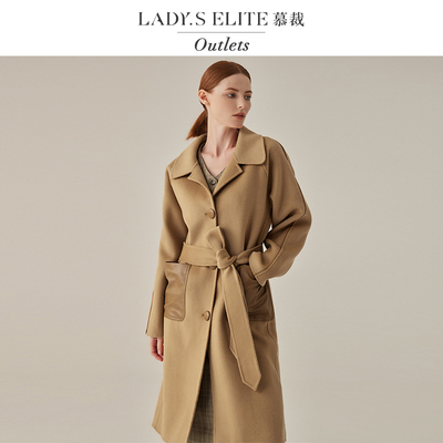 慕裁 100％羊毛大衣女2024新款驼色双面呢通勤长款单排扣风衣外套