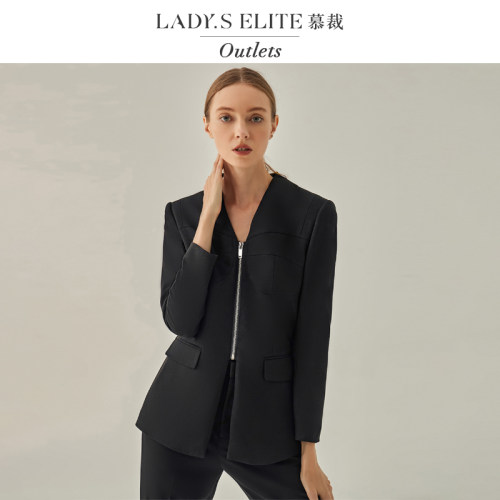 慕裁 黑色西装外套女2024新款小众设计感修身拉链上衣通勤职业装