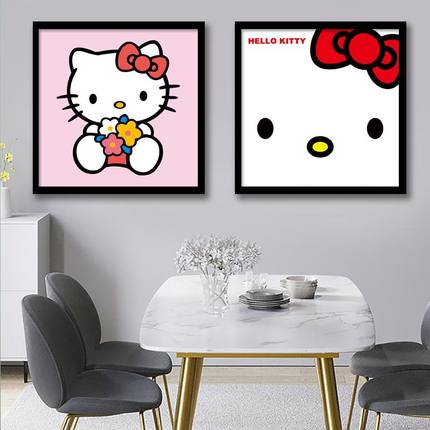 hellokitty客厅KT凯蒂猫壁画儿童房女孩房卧室床头挂画卡通装饰画