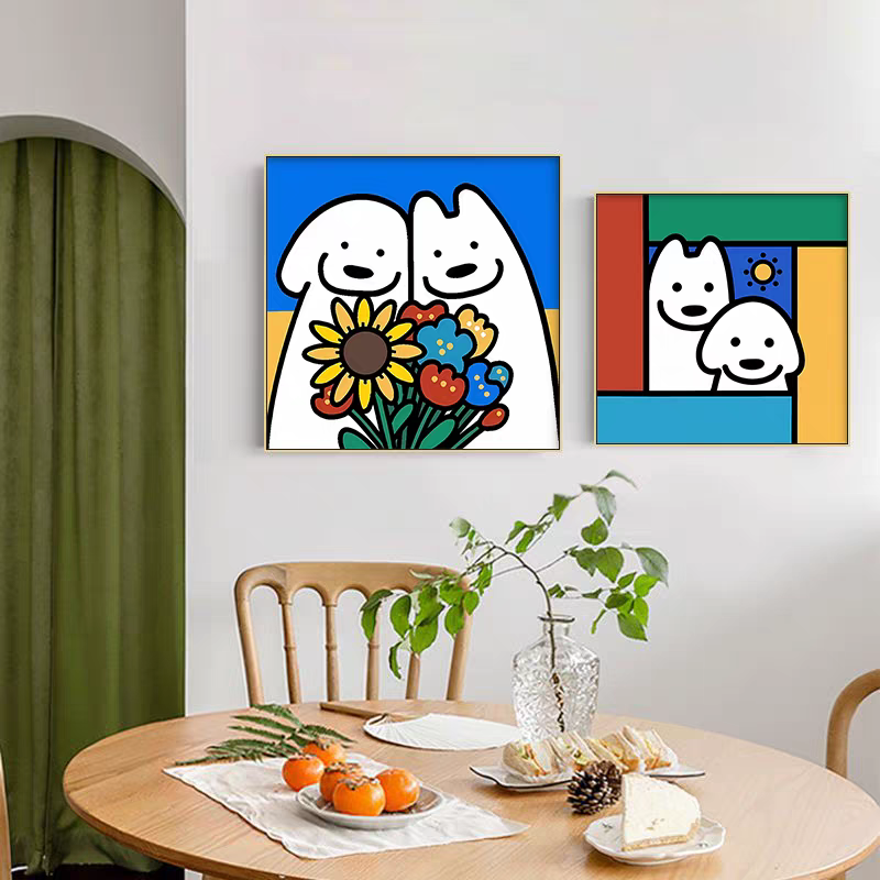 多巴胺色ins风装饰画韩国狗狗治愈系挂画文艺摆件画女生卧室壁画