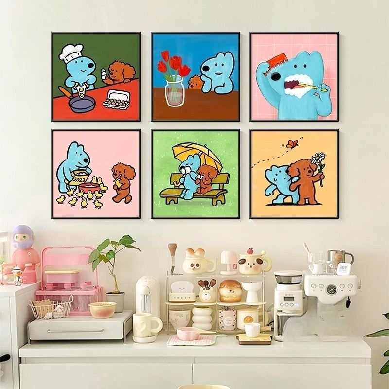 多巴胺卡通小狗装饰画趣味儿童房壁画客餐厅沙发背景玄关卧室挂画图片