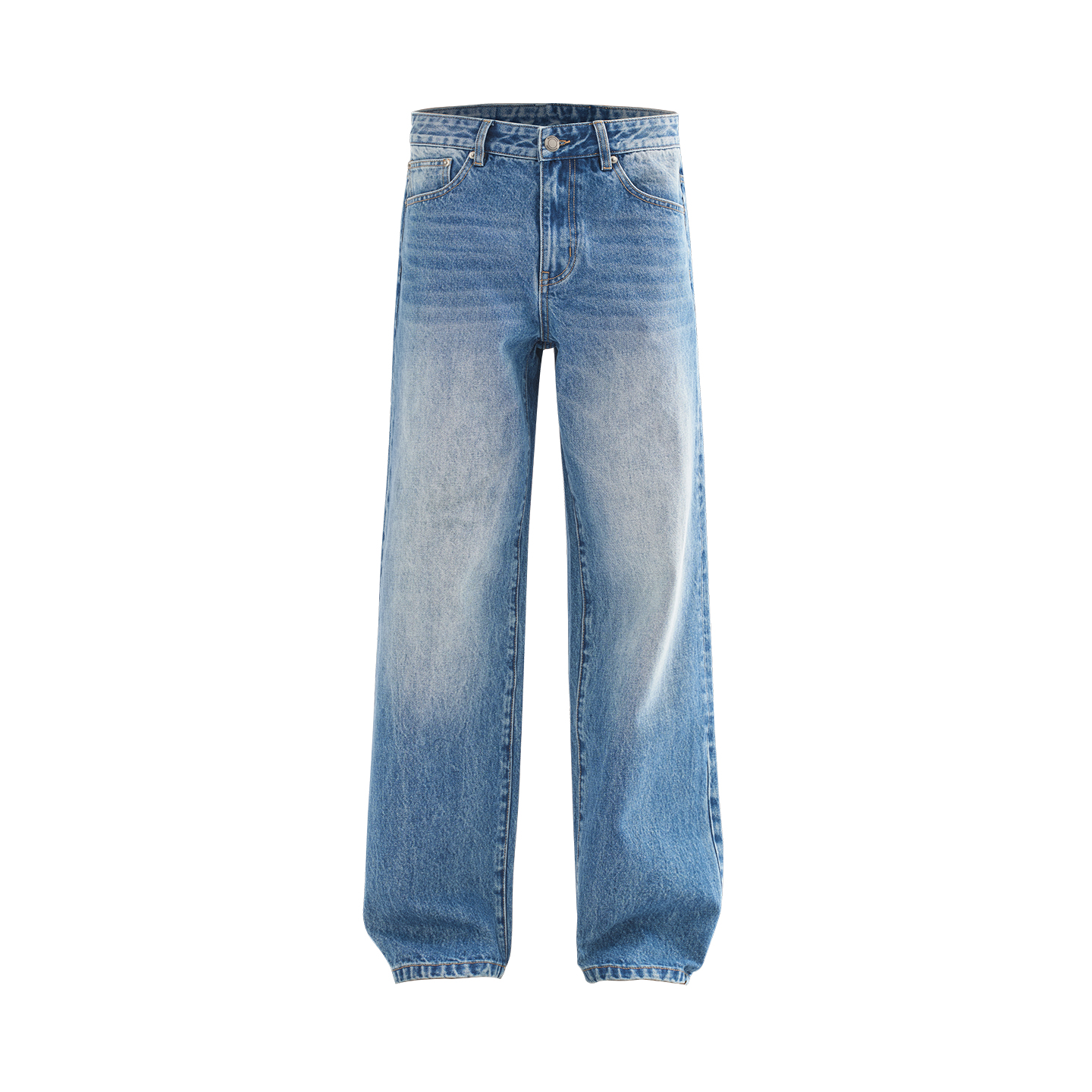 REDCHARCOAL红炭蓝色直筒牛仔裤男新款马骝设计宽松百搭男士裤子