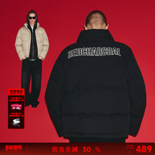 REDCHARCOAL红炭方格肌理短款羽绒服男冬季新款立领加厚男士外套