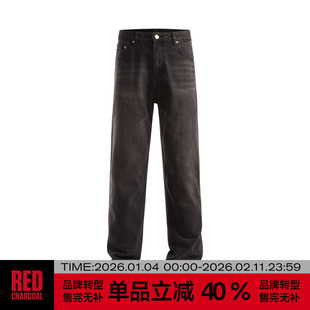 REDCHARCOAL红炭黑色石墨猫须牛仔裤男基础版水洗直筒裤休闲长裤