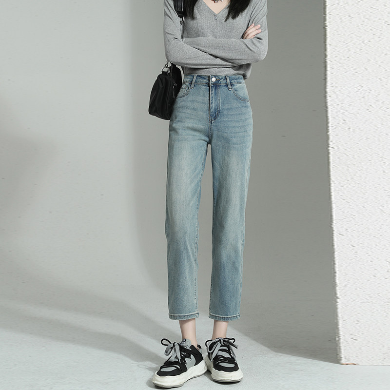 直筒牛仔裤女夏2023年秋季新款爆款高腰显瘦小个子烟管裤法棍裤子
