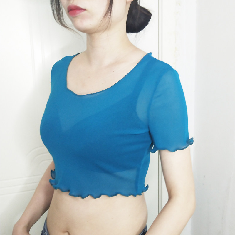 【伊不衣会】网纱打底衫女短款短T恤