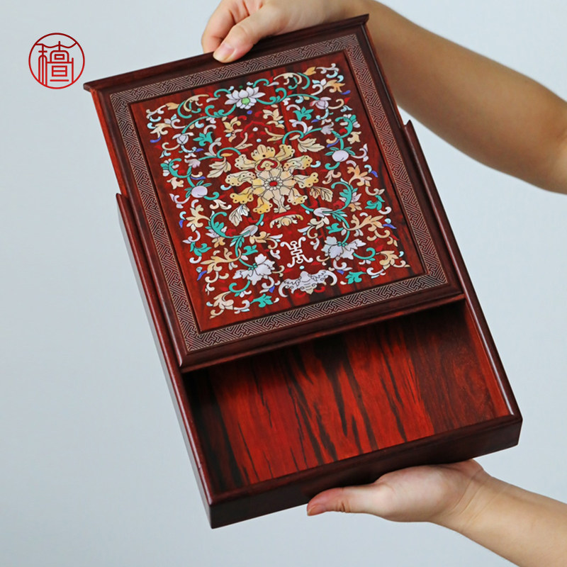 印度小叶紫檀普洱茶盒高档实木茶饼茶叶收纳盒带盖开茶盘檀香紫檀