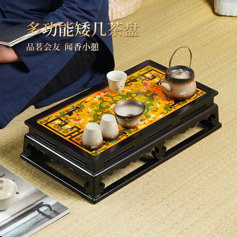 寻檀红木茶盘高档中式禅意茶台实木托盘紫光檀木文承盘景泰蓝掐丝