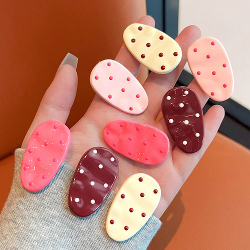 儿童彩色波点小发夹女童滴油椭圆侧边刘海夹鸭嘴夹不伤发头饰发卡