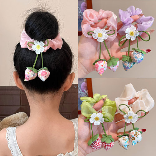 儿童草莓花朵发绳女童扎丸子头