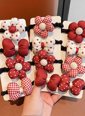 儿童头绳红色蝴蝶结发圈女童扎辫子发圈高弹力不伤发宝宝马尾头绳