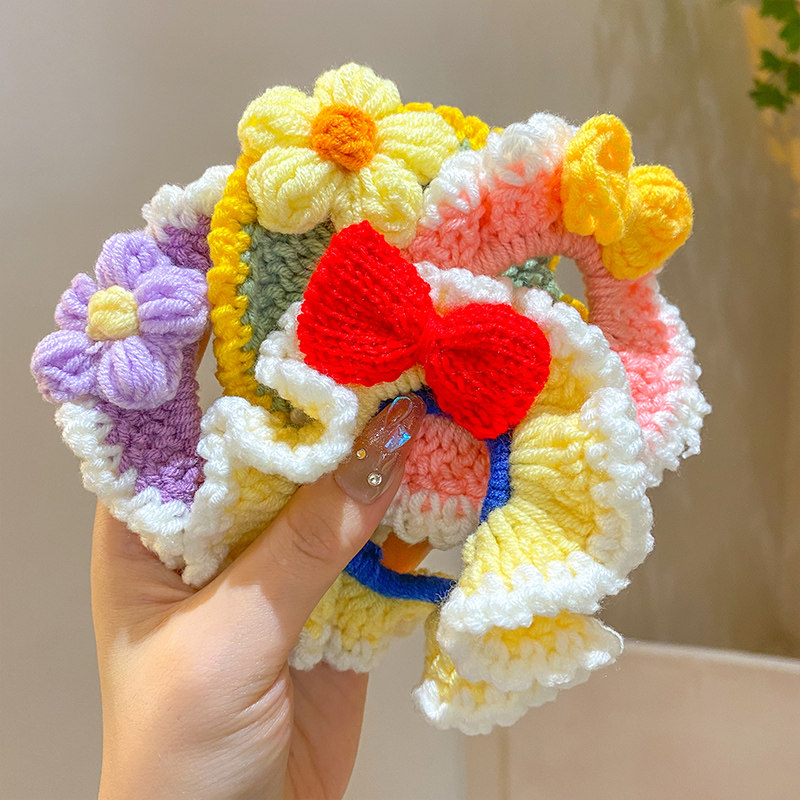 儿童花朵针织发绳网红头绳手工编织扎头发不伤发蝴蝶结大肠发圈女