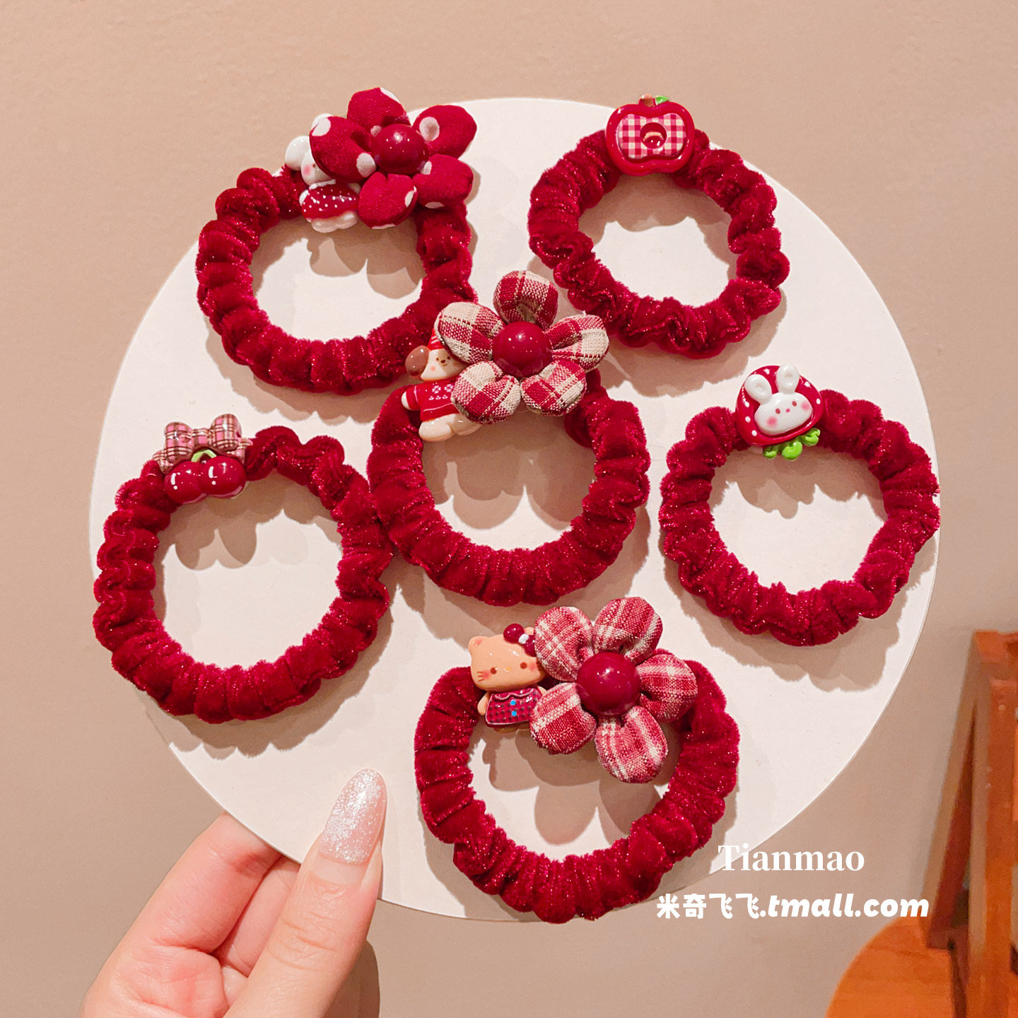 儿童红色花朵发圈女童新年喜庆头饰宝宝扎丸子头高弹力不伤发头绳,童装/婴儿装/亲子装,发饰,淘宝优惠券,粉丝福利购,淘宝优惠卷