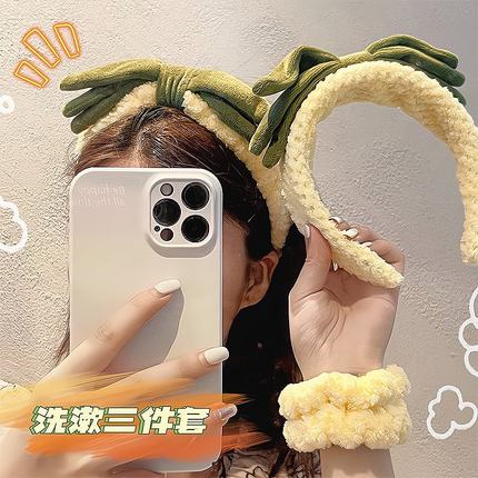 可爱菠萝洗脸束发带女2023新款儿童洗漱手腕带不勒头防滑发箍发卡