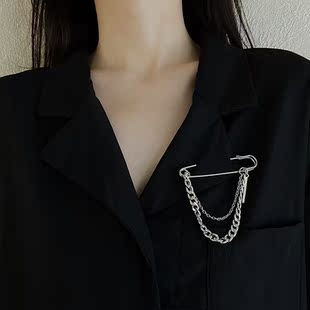 韩国ins潮原宿风链条胸针男女街头时尚 饰品 金属别针西服装 饰个性