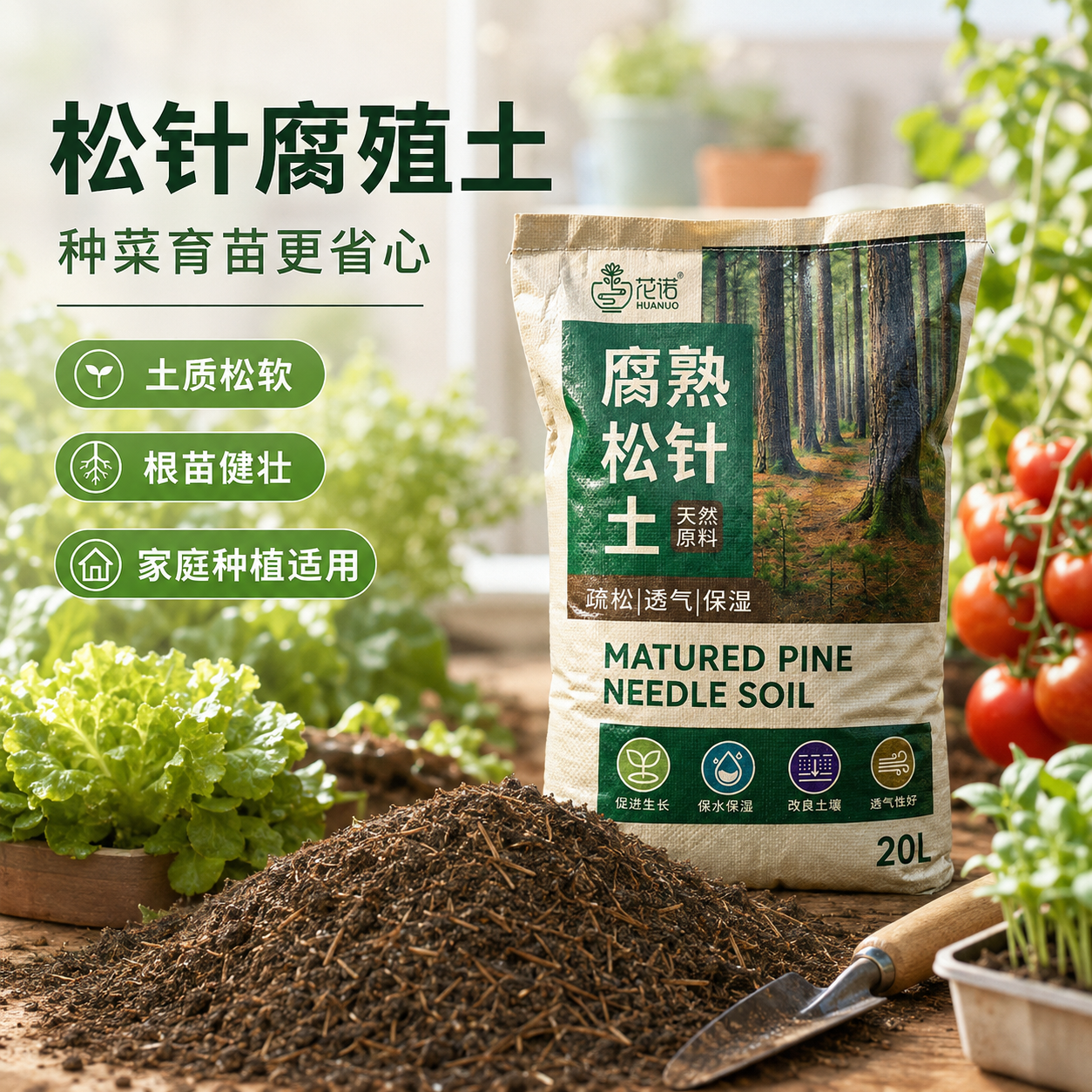 松针腐殖土天然腐叶腐熟透气疏松泥炭营养土养花种菜通用专用土壤