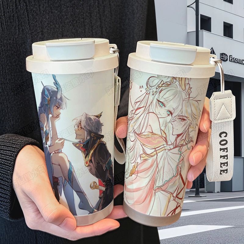 王者西施曜游龙清影保温杯316不锈钢大容量吸管水杯咖啡杯ins