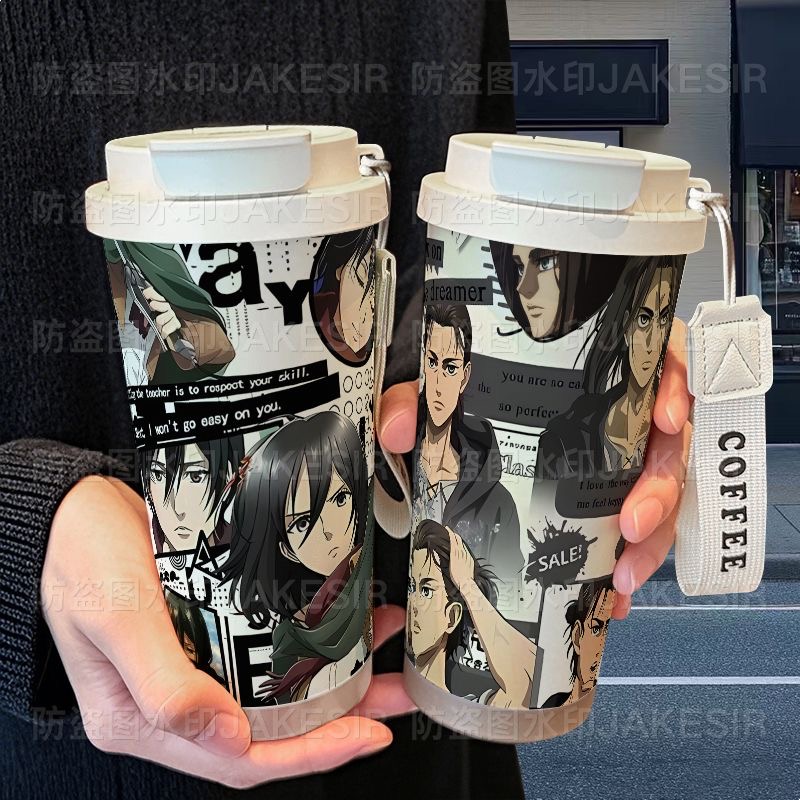 进击的巨人自由之翼保温杯不锈钢学生个性吸管双饮大容量咖啡水杯