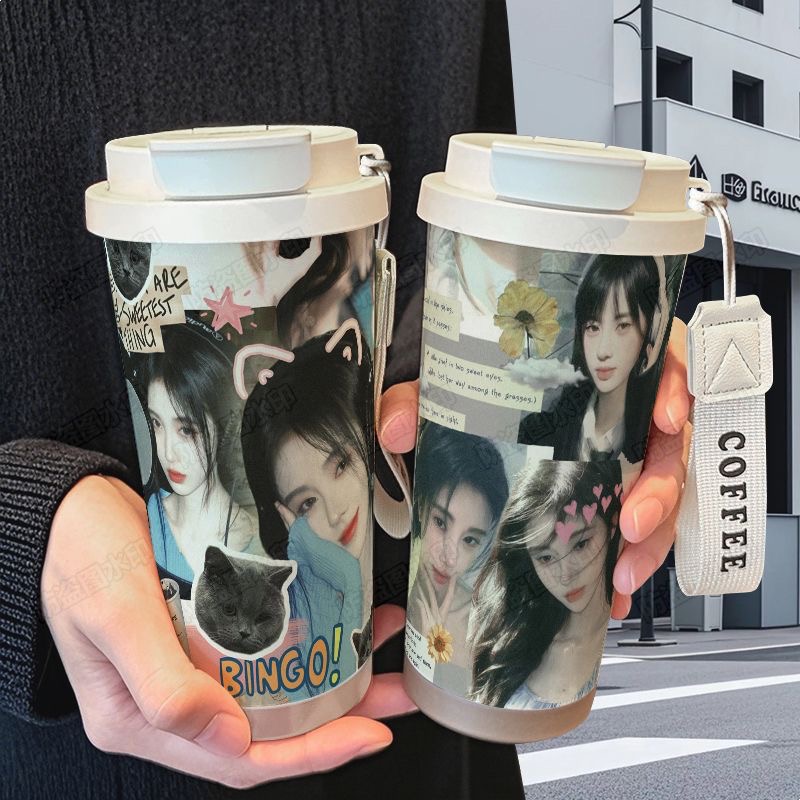 鞠婧祎甜美周边新款保温杯316不锈钢大容量吸管水杯咖啡杯ins