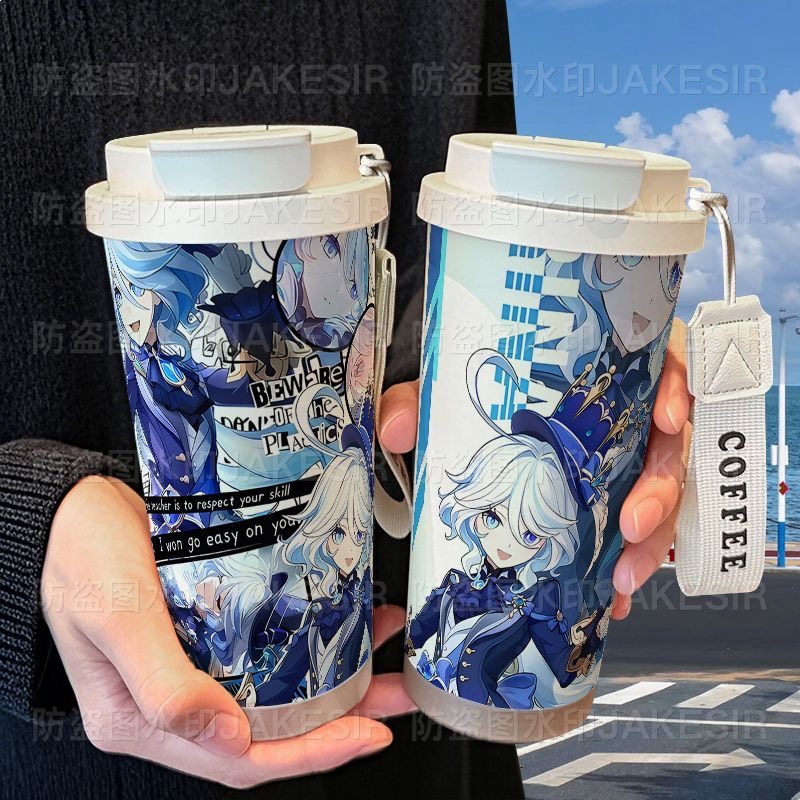 芙宁娜水神周边保温杯不锈钢学生高颜值吸管双饮大容量咖啡水杯