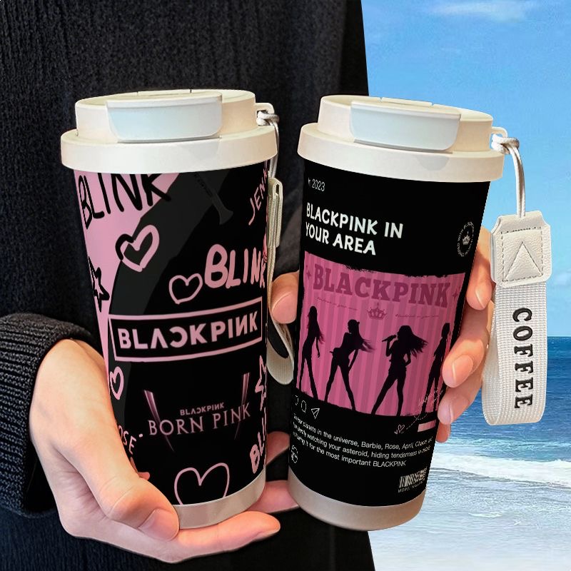 女团BLACKPINK周边保温杯不锈钢学生创意吸管双饮大容量咖啡水杯