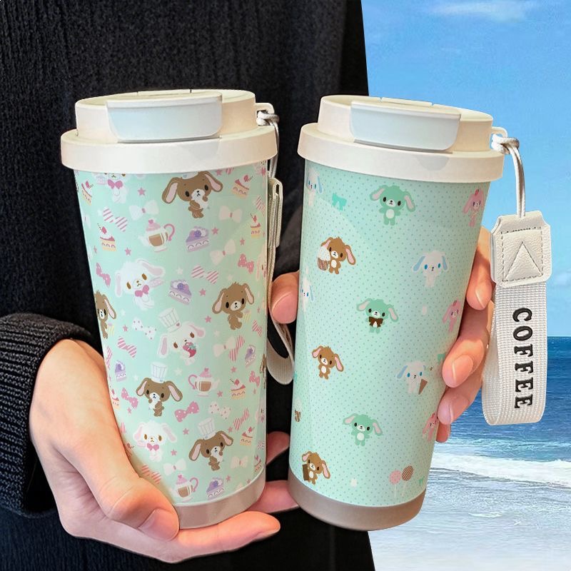 甜点兔可爱卡通保温杯不锈钢学生高颜值吸管双饮大容量咖啡水杯女