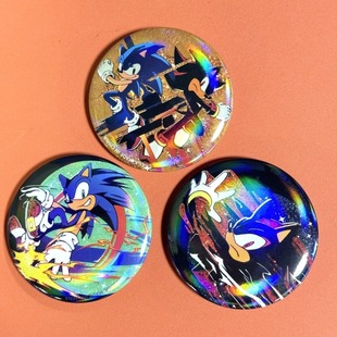 索尼克镭射效果圆形吧唧徽章58MM吧唧黑青夏特索尼克sonic button