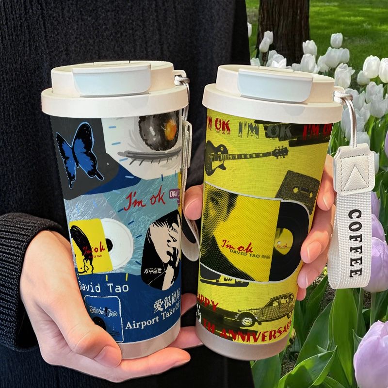 陶喆明星周边保温杯不锈钢学生高颜值吸管双饮大容量咖啡水杯女