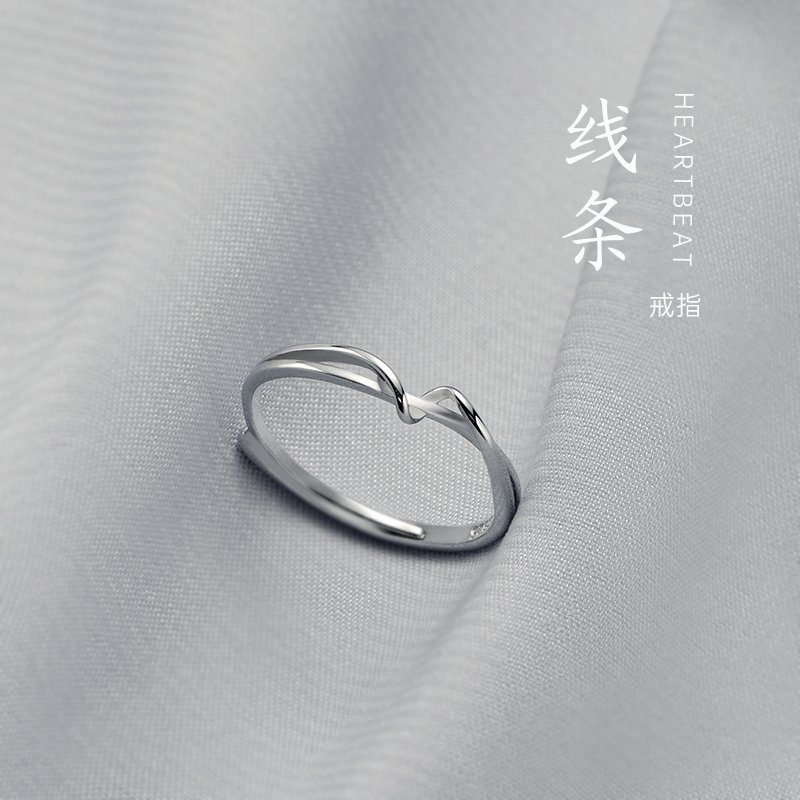 925纯银戒指女小众设计线条2025年新款潮ins冷淡风食指可调节指环