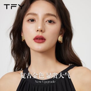 轻奢高级感气质独特银针极简金属耳环 复古港风金色耳钉女2025新款