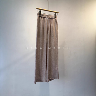 LP家垂感拖地老钱宽松长款抽绳松紧裤子女亚麻色织纯麻26春新款