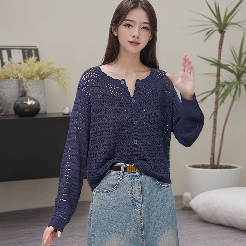 镂空针织开衫外套长袖外搭上衣女