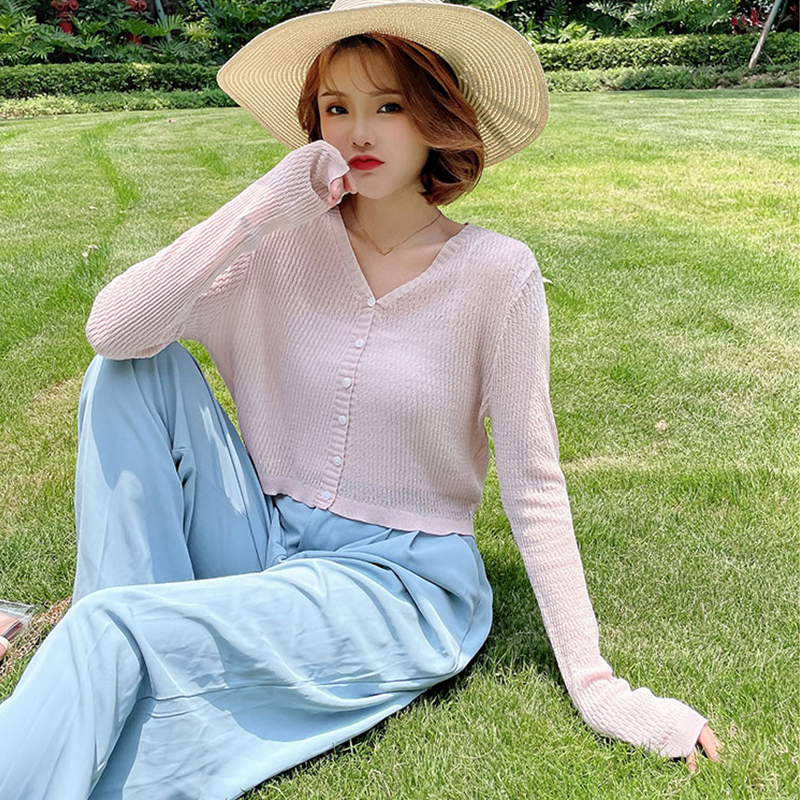 夏季长袖薄款针织开衫女短款宽松外搭显瘦新款防晒小披肩罩衫外套