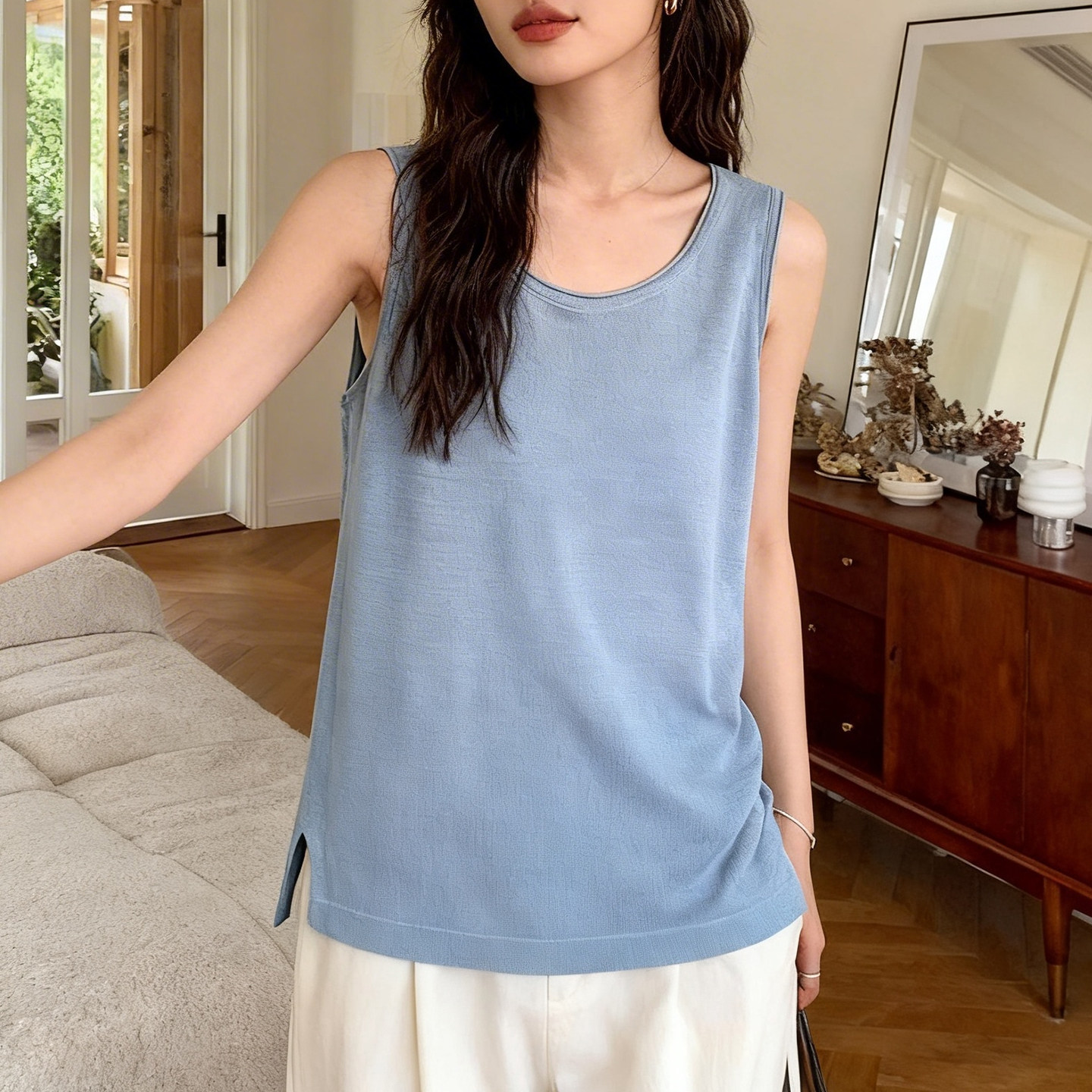 吊带背心女内搭外穿薄款无袖苎麻上衣胖mm显瘦夏季百搭打底针织衫