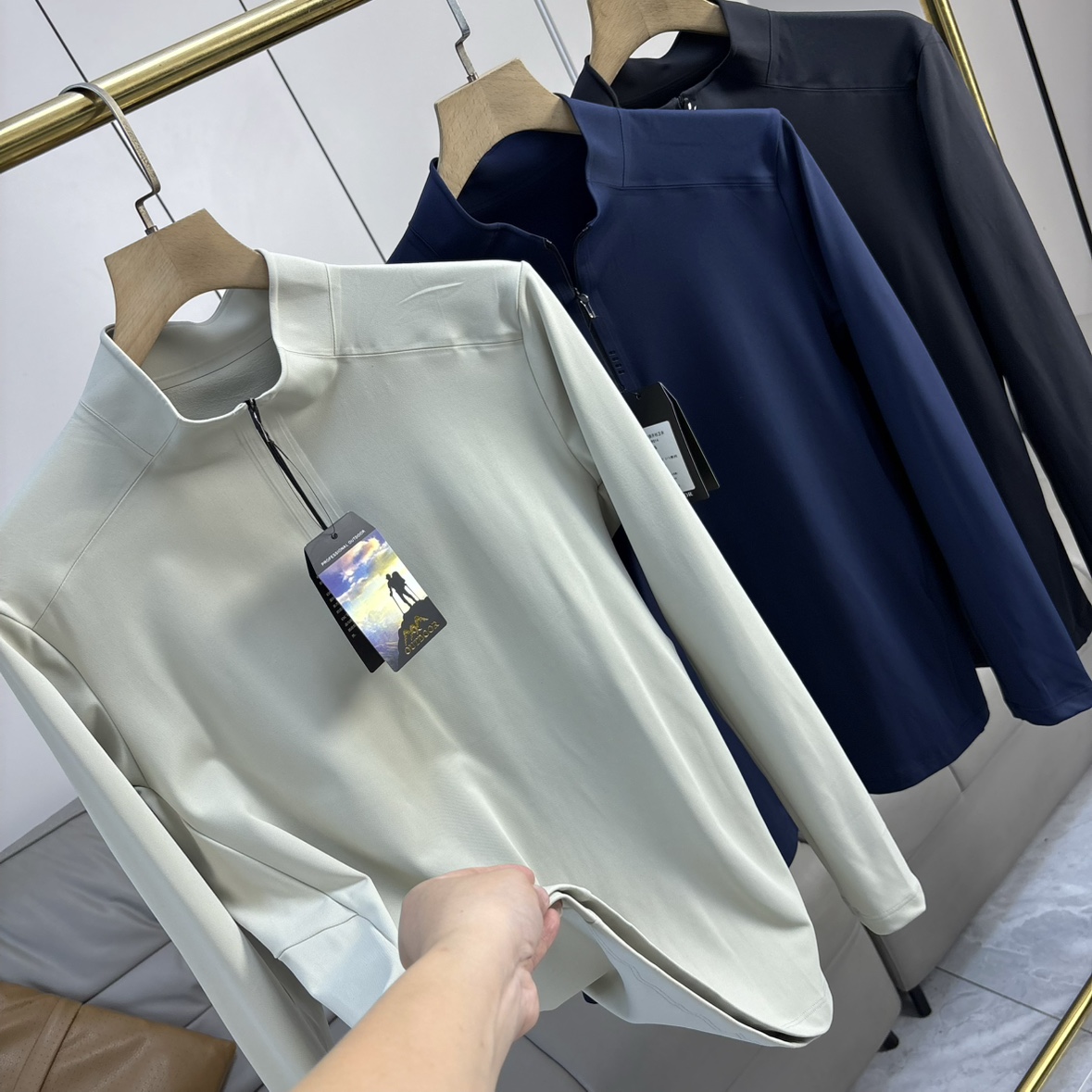 NIAOXI 内里拉绒~外贸秋冬男士户外运动半拉链长袖T恤立领打底衫