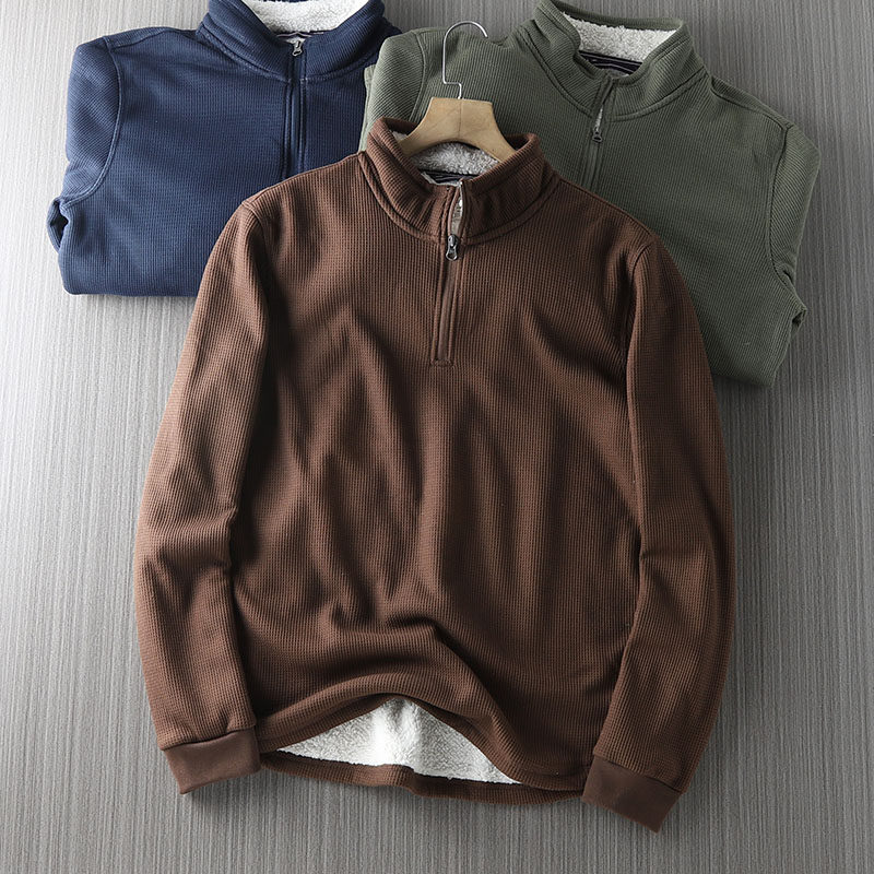 老美订单！加绒加厚羊羔毛内里半拉链立领绒衫华fu格针织 男卫衣,男装,卫衣,淘宝优惠券,粉丝福利购,淘宝优惠卷