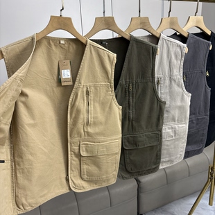 美式硬汉户外工装马甲全棉水洗帆布春夏男士多口袋钓鱼休闲背心潮