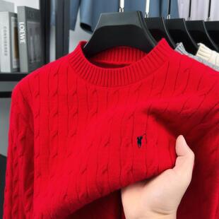 【奥莱品牌折扣】保罗羊毛衫男士加厚马年大红色针织衫圆领毛衣潮